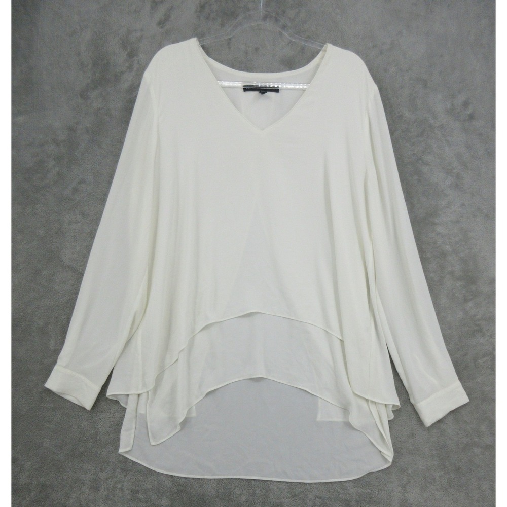 White House Black Market Top Womens XL Split Back Chiffon Tunic High Low Ivory